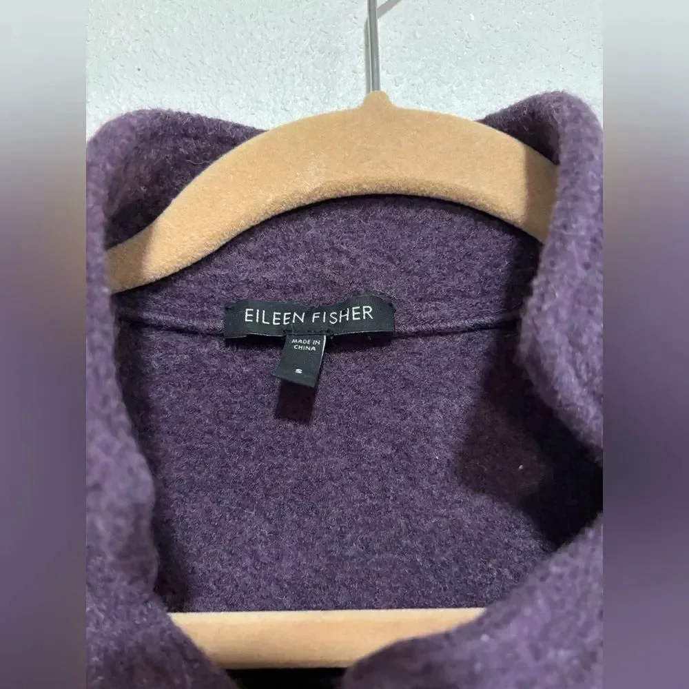 Eileen Fisher Plum Merino Wool Open Front Cardigan Jacket Size Small